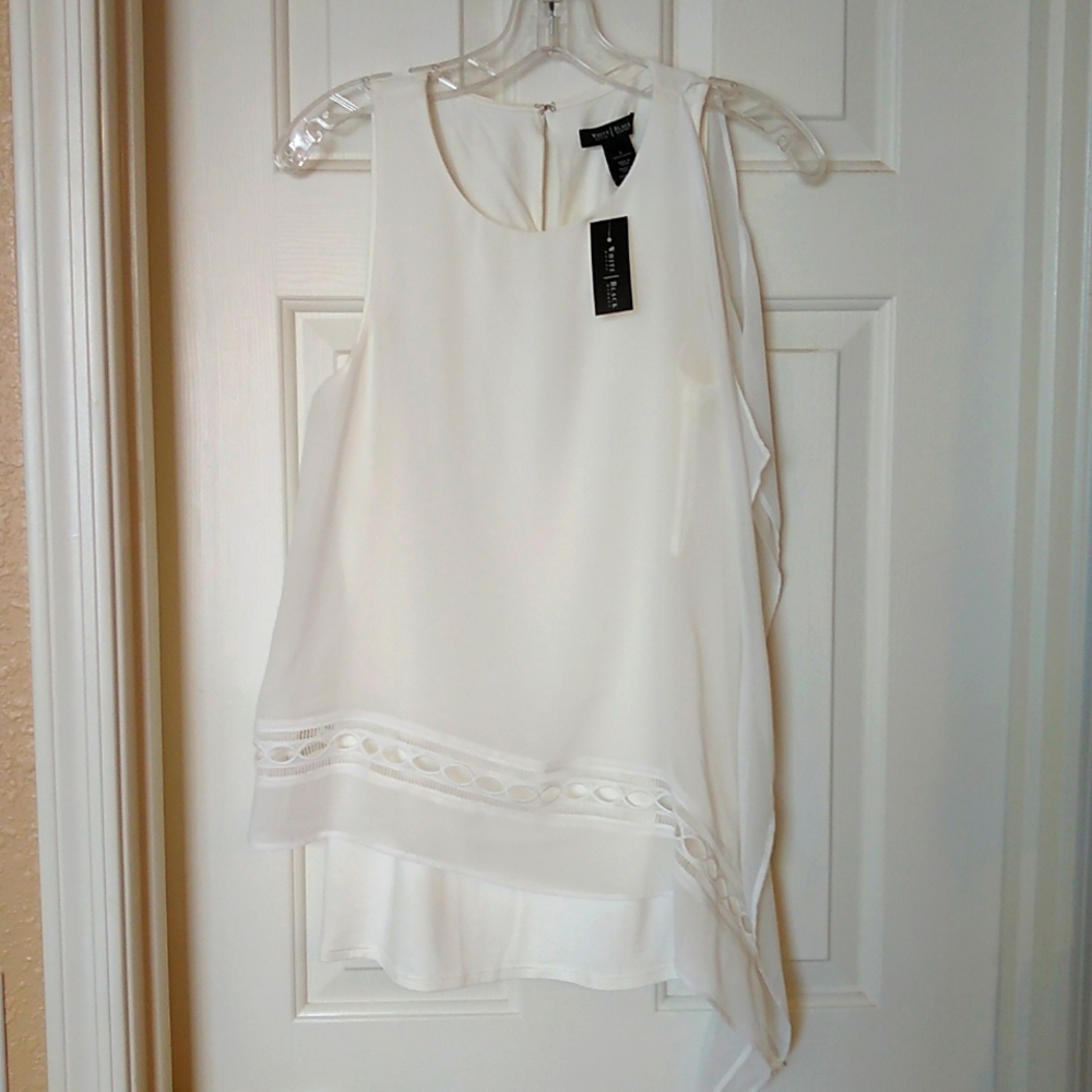 White House Black Market Ivory Sleeveless Top, Asymmetrical Small